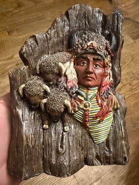 Native American Indian and buffaloes Sculpture